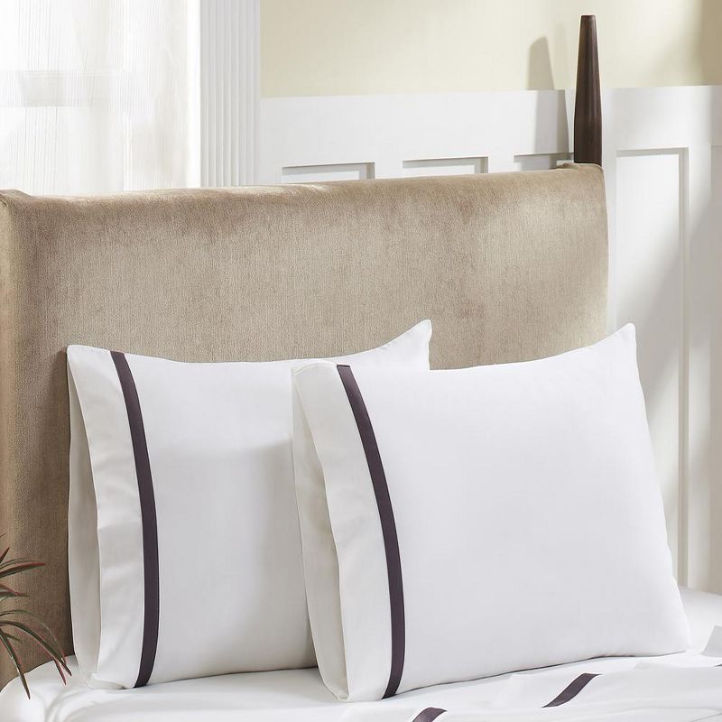 Hotel Concepts 500 Thread Count Deep Pocket Tonal Cotton Sateen Sheet - 4 Piece Set - White/Purple, 2 of 5