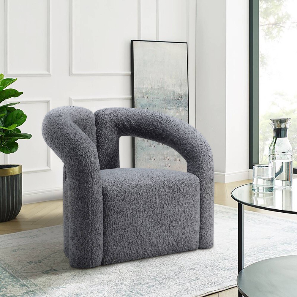 Photos - Coffee Table Manhattan Comfort Darian Modern Boucle Upholstered Accent Chair Gray: Pine Frame, Foam Cushion, No Assembly Required