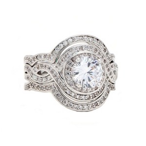 Barbara Wedding Ring Set for Women Halo 3pc Engagement Matching Bands Ginger Lyne Collection - 1 of 4