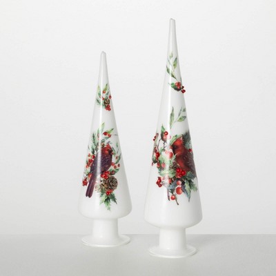 15"H & 12.5"H Sullivans Christmas Cardinal Cone Tree Set of 2  Multicolor