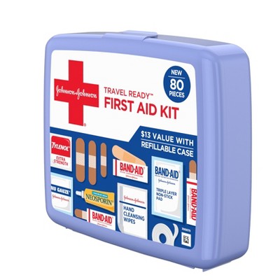 Johnson & Johnson Travel Ready Portable First Aid Kit, 80 Pieces