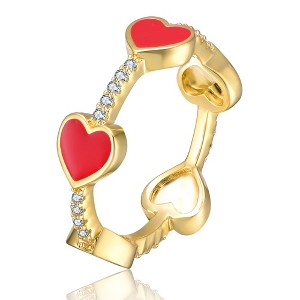 Guili Kids/Teens 14k Yellow Gold Plated with Cubic Zirconia Red Enamel Heart Stacking Ring, size 6 - 1 of 4