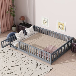 NicBex Queen Size Modern Floor Bed Frame with Safety Guardrails,Wooden Floor Bed for Kids Room,Bedroom,No Box Spring Needed - 1 of 4