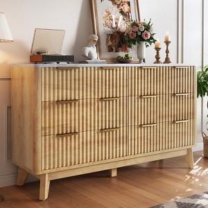 AMERLIFE Fluted 6-Drawer Dresser with Faux Marble Top, Wide Chest of Drawers for Bedroom, Living Room, Hallway, Entryway - 1 of 3