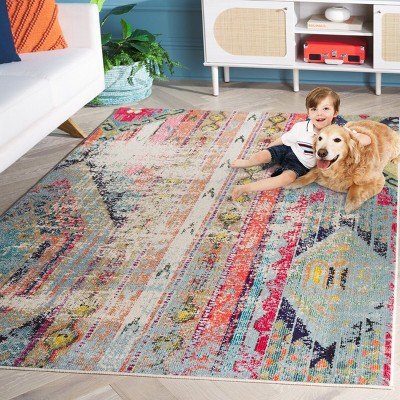 Abstract Multicolor Synthetic 4' x 5'7" Easy Care Area Rug