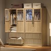 Natural Wood Armoire Wardrobe with Glass Doors - 2 Drawers & Hanging Rod - 31.5"W x 65.9"H - Freestanding Closet for Bedroom Storage - 4 of 4