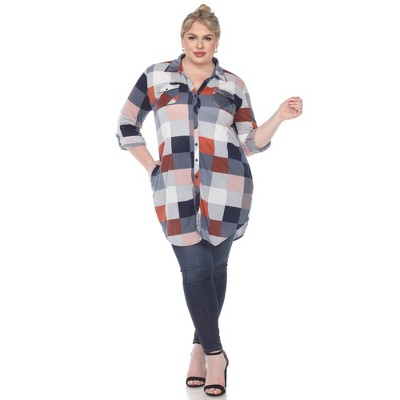 Plus Size Plaid Tunic Shirt - White Mark