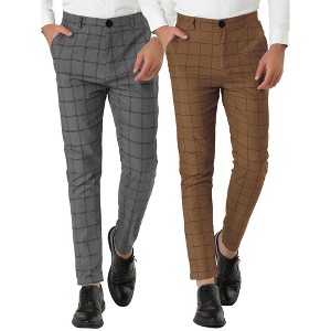 Lars Amadeus Men's Plaid Printed Slim Fit Flat Front Business Checked Trousers 2 Packs - 1 of 4