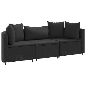 vidaXL Patio Sofa Set with Cushions Lounge Setting Outdoor Furniture Poly Rattan - 3 Piece Black - 1 of 4