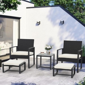 SUGOLD 5-Piece Patio Bistro Set, PE Wicker Outdoor Furniture with Chairs, Ottomans & Table, Rattan Conversation Set - 1 of 1