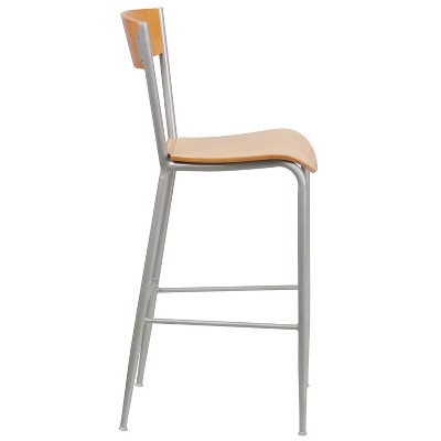 Invincible Silver Metal and Natural Wood Swivel Barstool