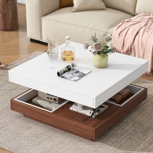 CAVINAS Coffee Tables for Living Room Square 360°Rotating Coffee Table Modern Center Table with 2 Drawers, Swivel Tabletop and Storage for Apartment - 1 of 4