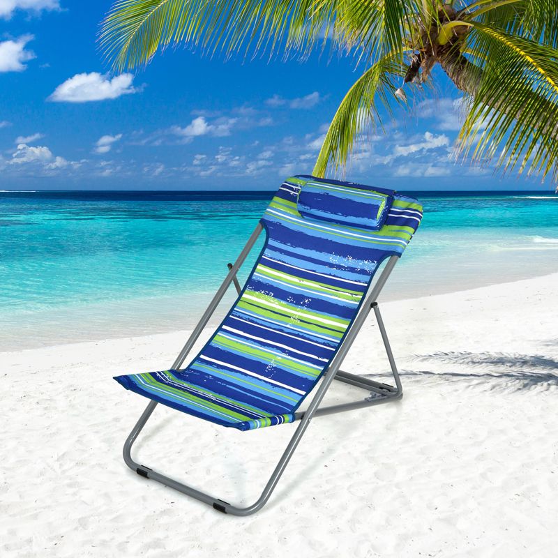Tangkula 2 PCS Beach Chair Lounger Reclining Folding Chair w/3-Position Adjustable Backrest Blue/Orange/Green, 2 of 11