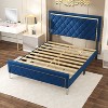 FUFU&GAGA Queen - Size Tufted Upholstered Platform Bed with Gold Accents - Luxe Modern Bedroom Centerpiece - 2 of 4