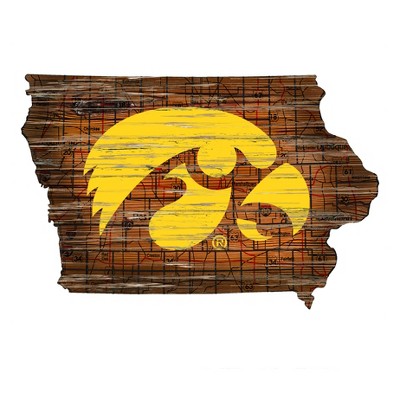 NCAA Iowa Hawkeyes 12" State Map Wood Sign