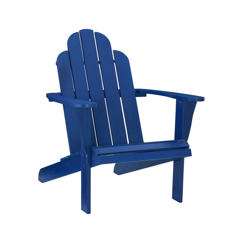 Photos - Garden Furniture Linon Outdoor Acacia Wood Adirondack Chair Blue - : Weather-Resistant Patio 