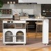 VYNXARIA Rolling Kitchen Island With Extended Table,2 Fluted Glass Doors, Kitchen Island with a Storage Compartment and Side 3 Open Shelves,White - 4 of 4