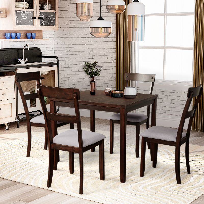 Modernluxe 5 Piece Industrial Dining Table Set Wooden Kitchen Table and 4 Chairs Espresso, 1 of 13