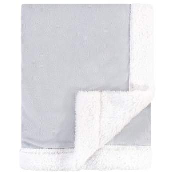 Hudson Baby Infant Plush Blanket with Faux Shearling Back, Gray White, One Size