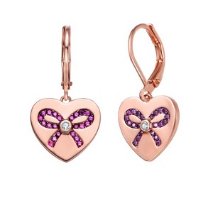 Guili Sterling Silver 18K Rose Gold Plated with Pink Cubic Zirconia Leverback Earrings for Teens - 1 of 3