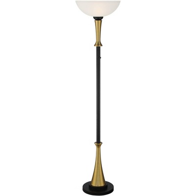 Possini Euro Design Modern Art Deco Style Torchiere Floor Lamp Black Brass Frosted White Glass Shade for Living Room House Uplight