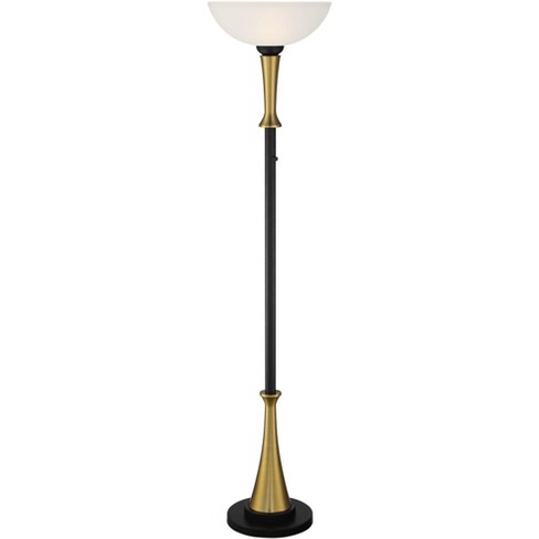Possini Euro Design Modern Art Deco, Black Torchiere Floor Lamp With Glass Shade