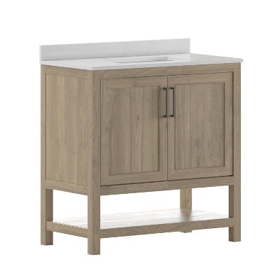 Taylor & Logan 36" Vivien Bathroom Vanity Brown: Stoneware Surface, Wood Frame, Drop-In Sink, 1-Year Warranty