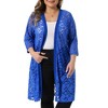 Women's Plus Size Lace Sheer Open Front 3/4 Sleeve Casual Long Cardigans - Agnes Orinda - 2 of 4