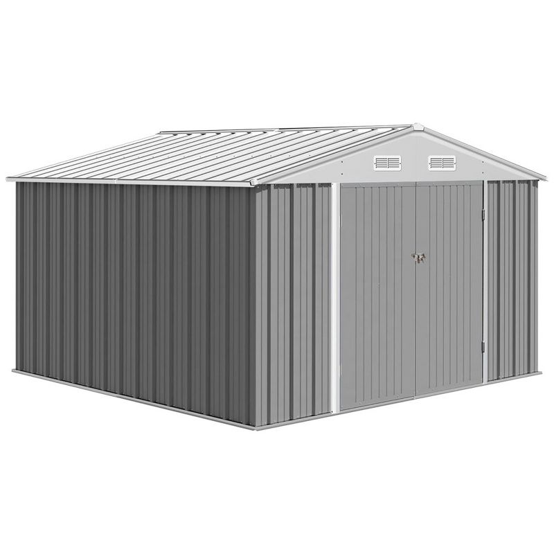 8.6'x10.4' Outdoor Storage Shed, Large Garden Shed, Updated Reinforced and Lockable Doors Frame Metal Storage Shed for Patiofor Backyard, Patio,Grey, 1 of 8