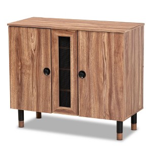 2 Door Valina Wood Entryway Shoe Storage Cabinet Brown - Baxton Studio: Oak Finish, Ventilated, 4 Shelves - 1 of 4
