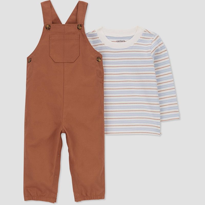 Carter's Just One You® Baby Boys' Striped Top & Overalls Set - Khaki, 5 of 7
