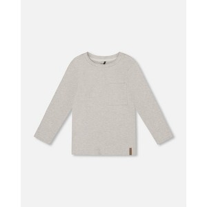 Deux par Deux Boy Organic Cotton Jersey Pocket T-Shirt Heather Beige Gray - 1 of 4