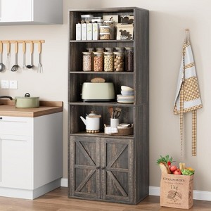 Farmhouse Bookcase with Doors Display Storage Shelves Industrial Bookshelf Wooden 4 Shelf Bookshelves for Bedroom, Living Room - 1 of 4