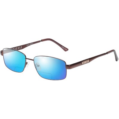 Enhance BIG&TALL EN3858 Polarized Bi-Focal Sunglasses 41 Options Brown Gold 59mm Blue Mirror +1.00