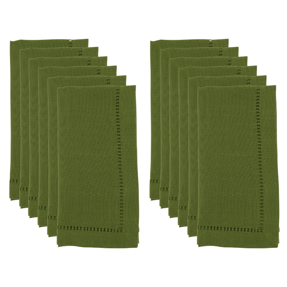 Photos - Other Accessories 22" 12pk Polyester Hemstitch Border Dinner Napkins Green - Saro Lifestyle