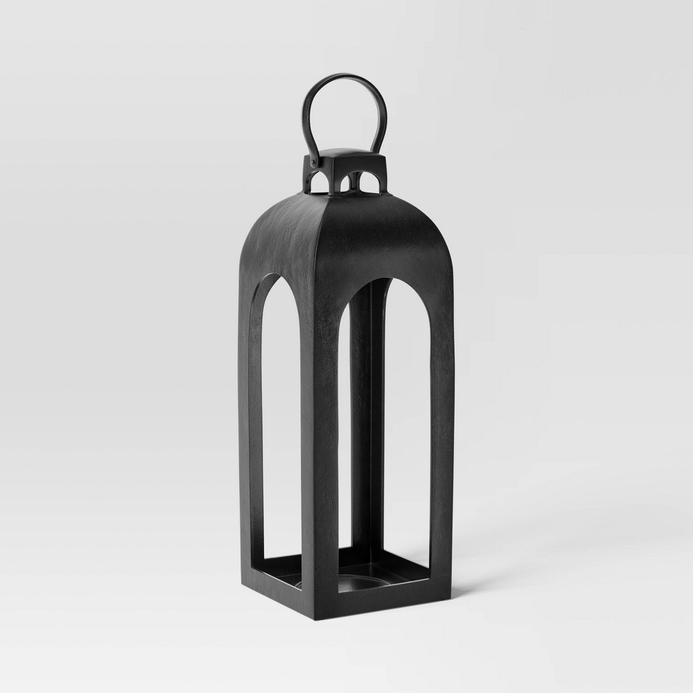 Photos - Figurine / Candlestick 22.5"x7.7" Pillar Cast Aluminum Outdoor Lantern Candle Holder Black - Thre