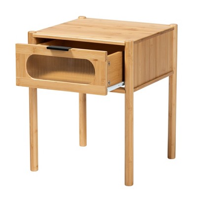 Naresh Natural Bamboo Wood 1-Drawer End Table with Storage