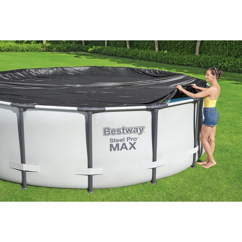 Bestway Flowclear PVC Round 10 Foot Pool Cover for Above Ground Frame Pools with Drain Holes and Secure Tie-Down Ropes, Black (Cover Only), 6 of 11