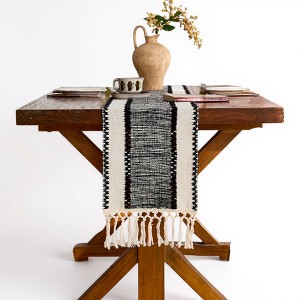 Anna-Kaci Textured Woven Table Runner with Fringe Edges and Bohemian Stripe Pattern 47x11.8 in - 1 of 4