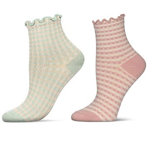 MeMoi Women's 2 Pair Pack Gingham Anklet Black-Blue 9-11 - 1 of 2