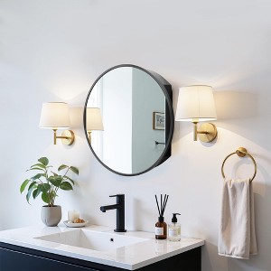 MAYEERTY 24 x 24in Modern Round Bathroom Medicine Cabinets, Metal Framed Wall Mirror with Storage, Black - 1 of 4