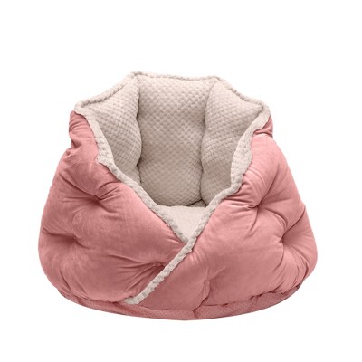 Medium Soft Pink Minky Faux Fur & Velvet Pet Bed