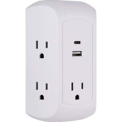 GE 5 Outlet Grounded Tap with 2 USB Ports USB-A and C 560J 3.4A White