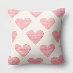 Valentine's Day Textured Hearts Cotton Square Throw Pillow Ivory - Threshold™