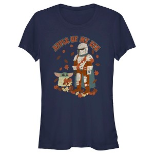 Juniors Womens Star Wars: The Mandalorian Grogu and Din Djarin Fall Leaves Apple of my Eye T-Shirt - 1 of 4
