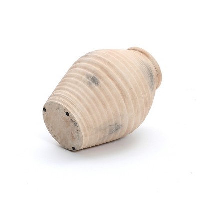 Rustic Light Brown Ribbed Ceramic Urn Vase 13.2-Inch Tall