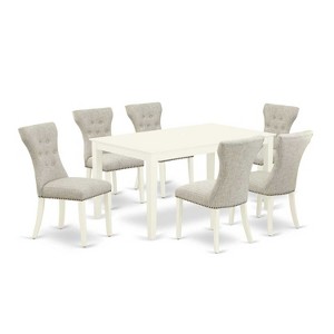 HomeStock 7-Piece Rectangle Linen White Finish Solid Wood Top Dining Table with 6-Parson Chairs - 1 of 4