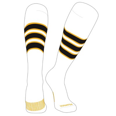 PEAR SOX Striped OTC Baseball, Softball, Football Socks (C) White, Gold, Black