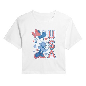 Women's Disney Minnie USA Cropped Graphic T-Shirt - White - Large - 1 of 4