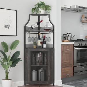Corner Wine Rack, with Detachable Wine Rack, Bar Cabinet with Glass Holder, Small Sideboard and Buffet Cabinet with Mesh Door - 1 of 4
